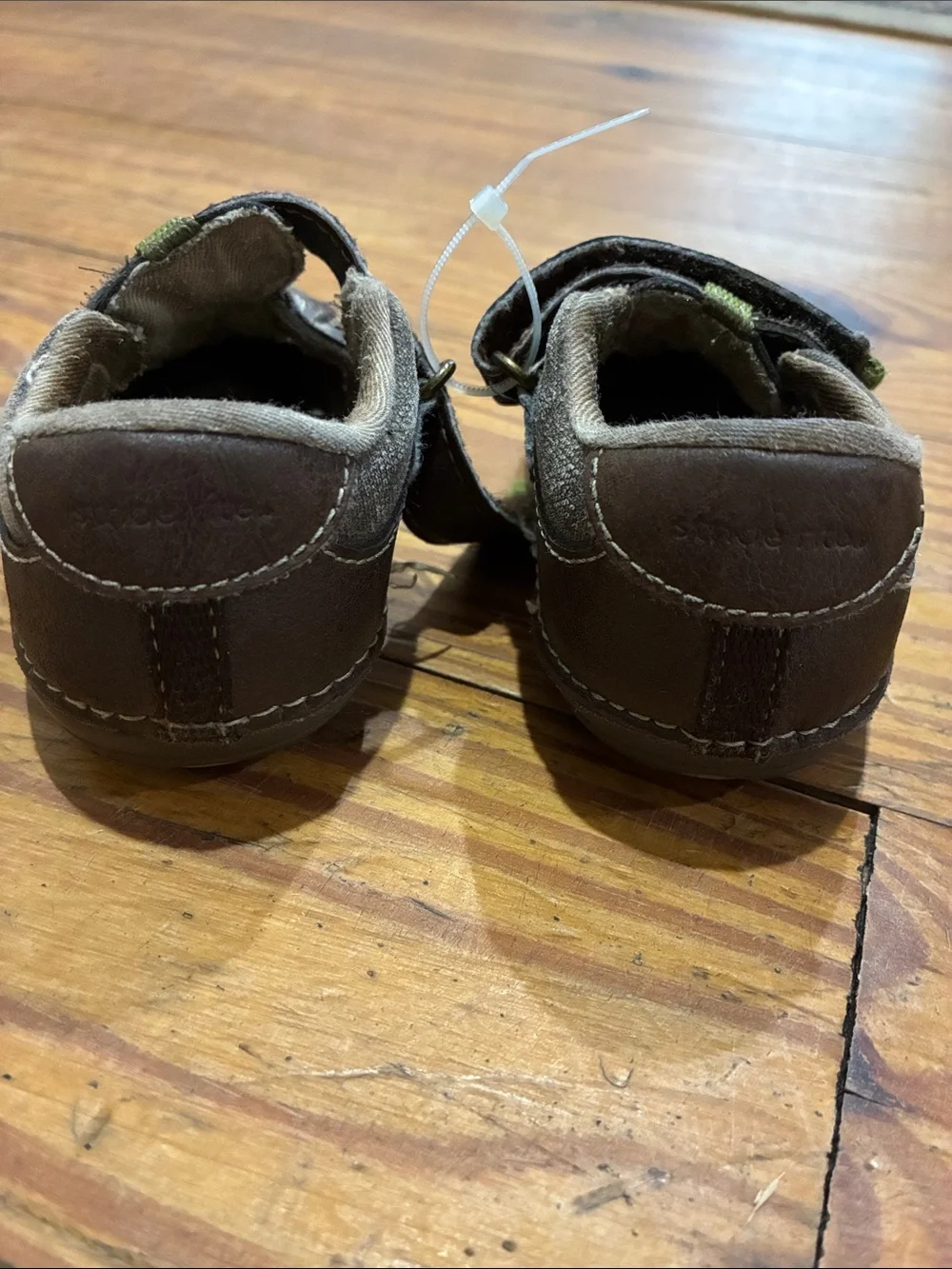 Stride Rite Brown Leather Baby Walker Shoes with Green Accent